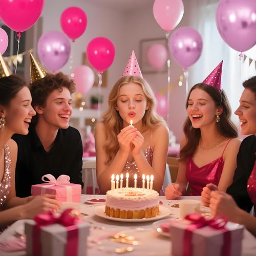 Image of 100Pcs Pink Balloons 12Inch Hot Pink Metallic Pink Balloon Light Pink Balloon for Birthday Wedding Baby Shower Princess Party Decorations