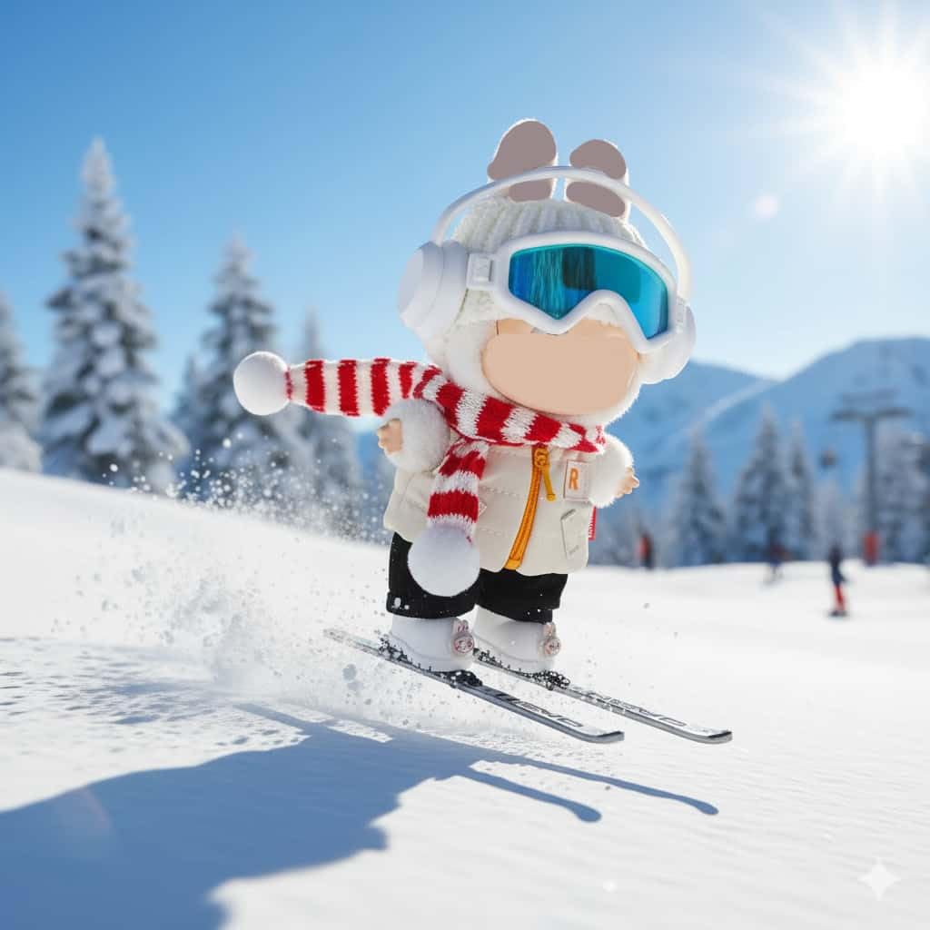 17cm Winter Ski Set 7PCS Compatible with Labubu Hat Goggles Vest Pants Scarf Earmuffs Skis Cute Stylish Warm Outfit