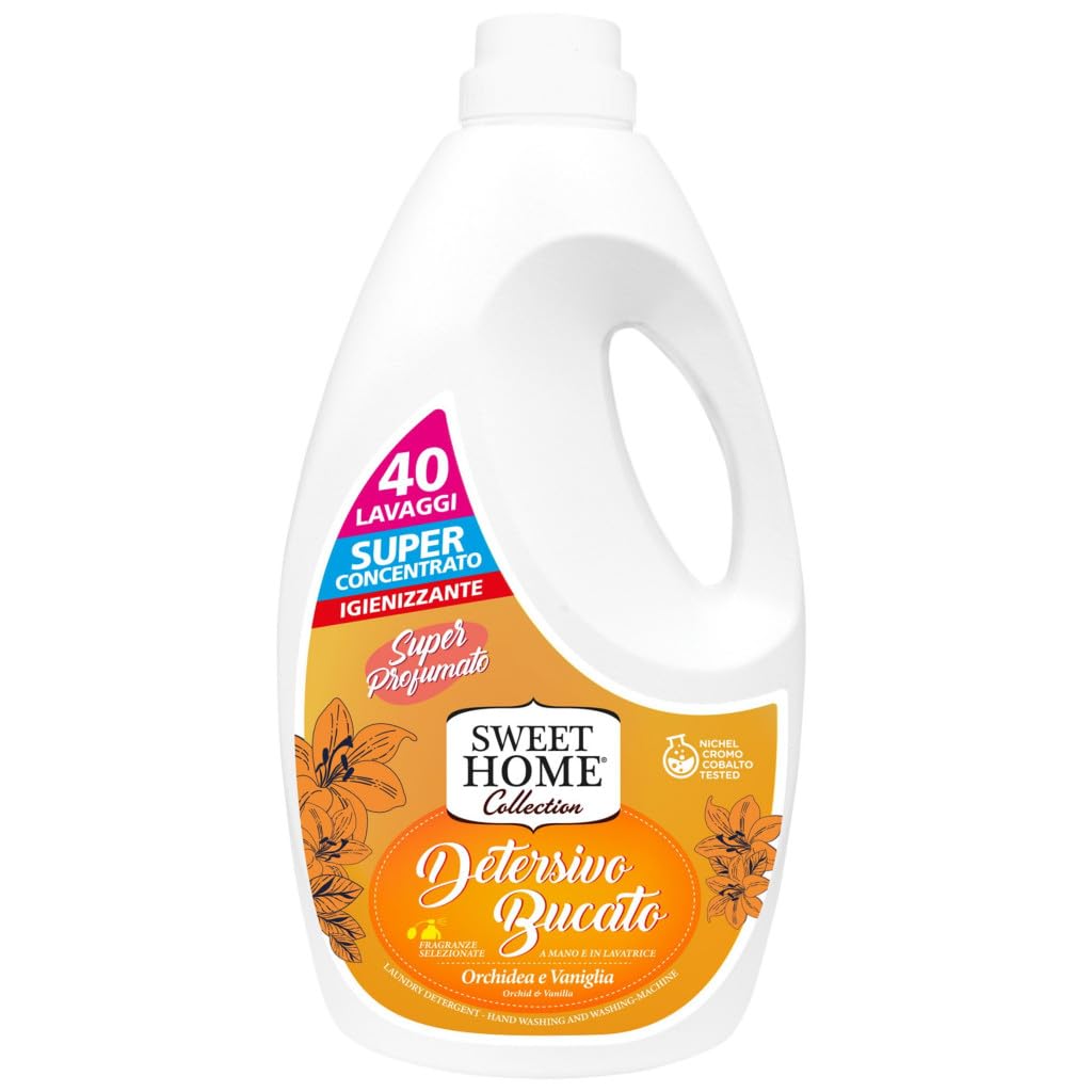 Sweet Home Detersivo Liquido Per Bucato Orquídea y Vainilla - Detergente Líquido 40 Lavados - 2000 ml + Llavero Beni Culinari