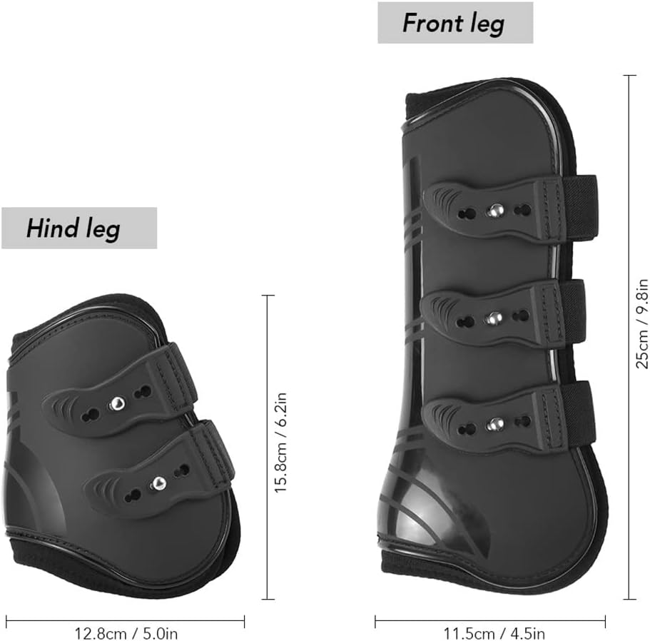 4 Pcs Front Hind Leg Boots Horse Leg Boots Equine Front Hind Leg Guard Equestrian Tendon Protection Horse Hock (Black)