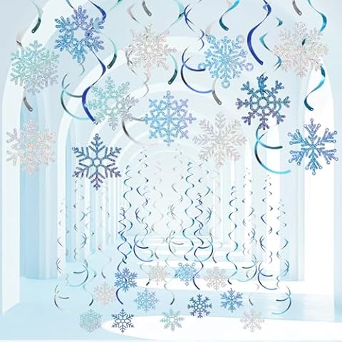36pcs Glittery Winter Snowflake Hanging Swirl Decoration Christmas Ceiling Streamers Decor Double-Sided Snowflake Swirl for Winter Holiday Birthday Baby Shower Xmas New Year Wedding Party Supplies Cover