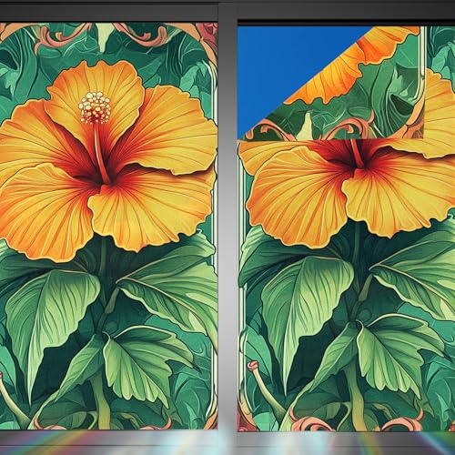 Image of Nuxovilar Yellow Flower Floral Pattern Cling Window Film 17.5x39.3 PVC