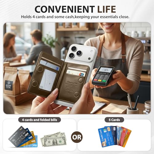 Image of Magnetic Wallet for iPhone, Detachable Magnetic Card Holder Compatible with MagSafe, RFID Blocking Magnetic Phone Wallet with Kickstand for iPhone 17 /16 /15 /14 /13 /12 Series, Coffee