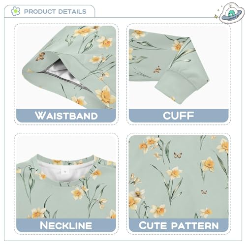 JUNZAN Cute Daffodils Sage Green Little Girls Sweatshirt Hoodie Long Sleeve Kids Hoodies Boys Party 4T3
