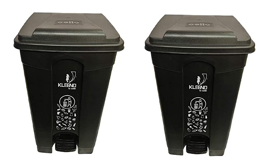Image of Cello Strong Plastic Step-On Pedal Garbage Dustbin 60 Ltr, Black & Black (COMBO)