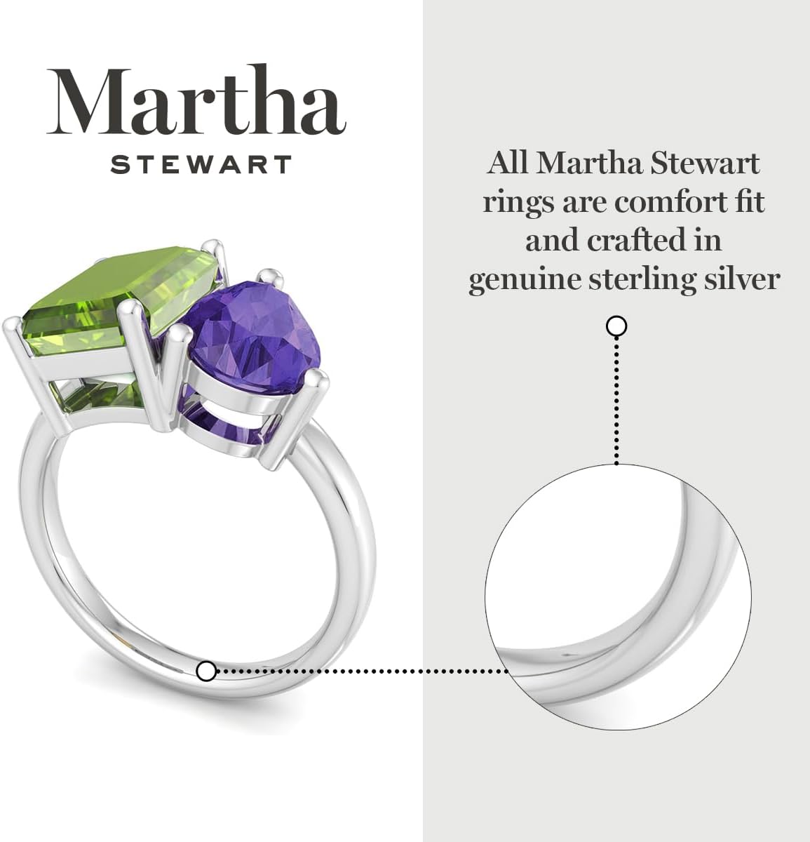 Martha Stewart 4 3/4 Carat Two Stone Gemstone Ring For Women in Sterling Silver, Gemstone Jewelry For Women