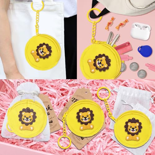 36 Pack Lion Change Purses Set Include 12 Lion Wallets with Keyrings, 12 Thank You Tags and 12 Organza Bags for Lion Jungle Safari Animals Baby Shower Wild ONE Party Supplies,Yellow3