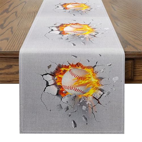 jejeloiu Baseball Flame Table Runner Sports Game Kitchen Dining Decoration