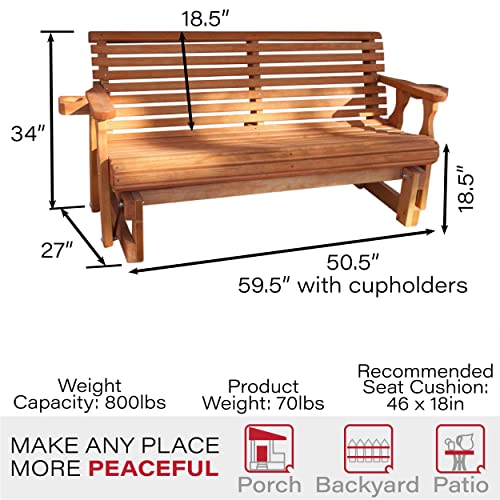 Image of Amish Casual Heavy Duty 800 Lb Roll Back Pressure Treated Porch Glider with Cupholders (4 Foot, Cedar Stain)
