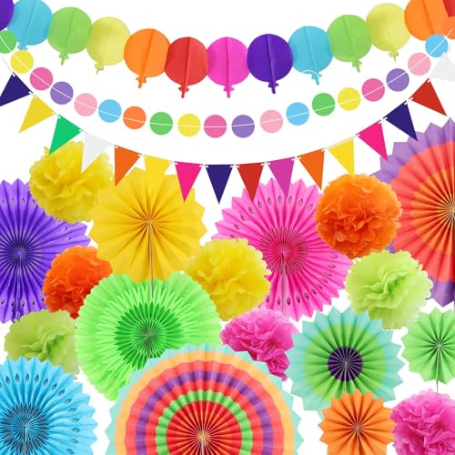 Pompons de papel para decoração de festas, leques pendentes, bandeirinhas triangulares e grinalda de pontos de purpurina para festas, casamentos, aniversários, festivais, Natal, eventos, festas