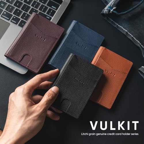 Image of VULKIT Bifold Front Pocket Slim Wallet RFID Blocking Minimalist Thin Genuine Leather Credit Card Holder Wallet for Men and Women Litchi Black