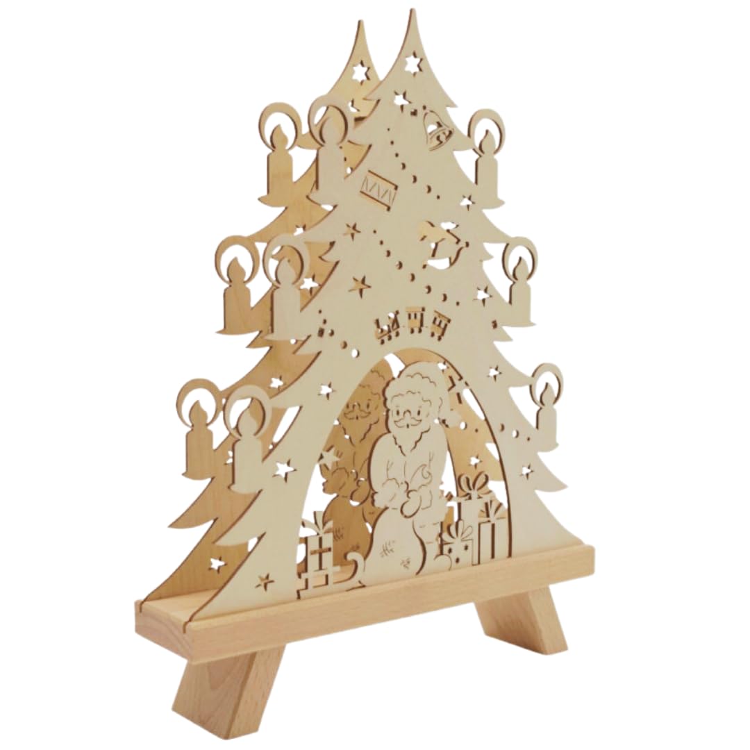 Standleuchte 3D – Weihnachtsdeko – Bescherung | 36 x 27 x 5 – Holz-Deko für Weihnachten – Fensterbeleuchtung – Original Erzgebirge – leuchtende Fensterdekoration