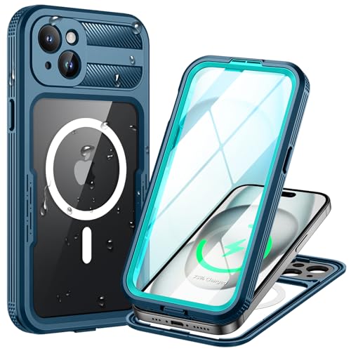 Évitez l'eau et les chocs : coque étanche iPhone 15 Plus MagSafe bleue