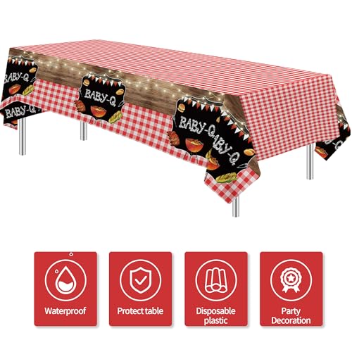 Image of Baby Q Baby Shower Tablecloth Decorations - Disposable BBQ Baby Shower Decorations Party Supplies Table Cover - 3 Pack (54in x 108in)
