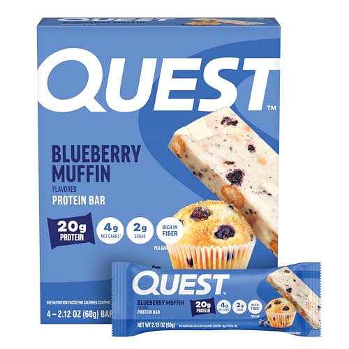 Quest Nutrition Blueberry Muffin Protein Bars 20g Protein 5g Net Carbs 2g Sugar High Fiber Gluten Free Keto Friendly 4 Count