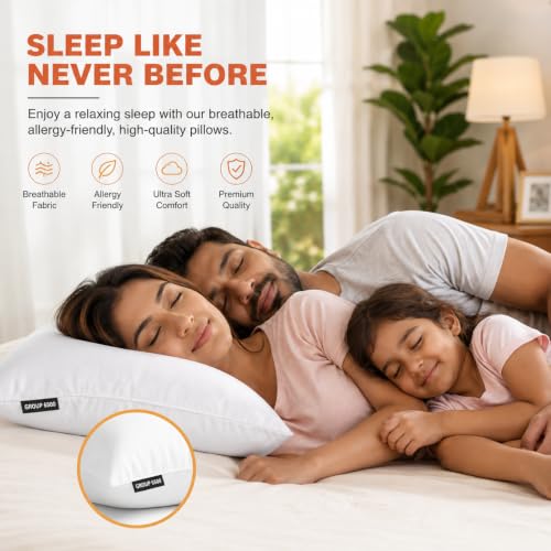 Image of Microfiber Pillows Set of 2 for Sleeping, 41x61 cm, White