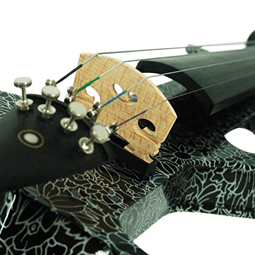 Kinglos 4/4 Black Flowers Colored Solid Wood Intermediate-A Electric/Silent Violin Kit With Ebony Fittings Full Size (Dsza1306) #TOP4
