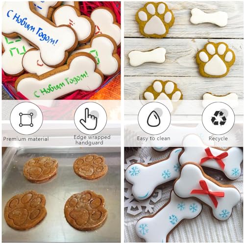4 Stück Edelstahl Hunde Keks Ausstechformen Set, Knochenform und Pfotenabdruck, verschiedene Größen für hausgemachte Hundekekse, Gebäck und kreative Backideen