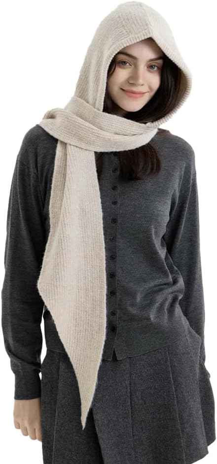 Halemet Women Knit 2-in-1 Hat and Scarf Winter Hat Scarf for Women Warm Shawl Wrap with Hood Balaclava Cap Poncho Neck Warmer
