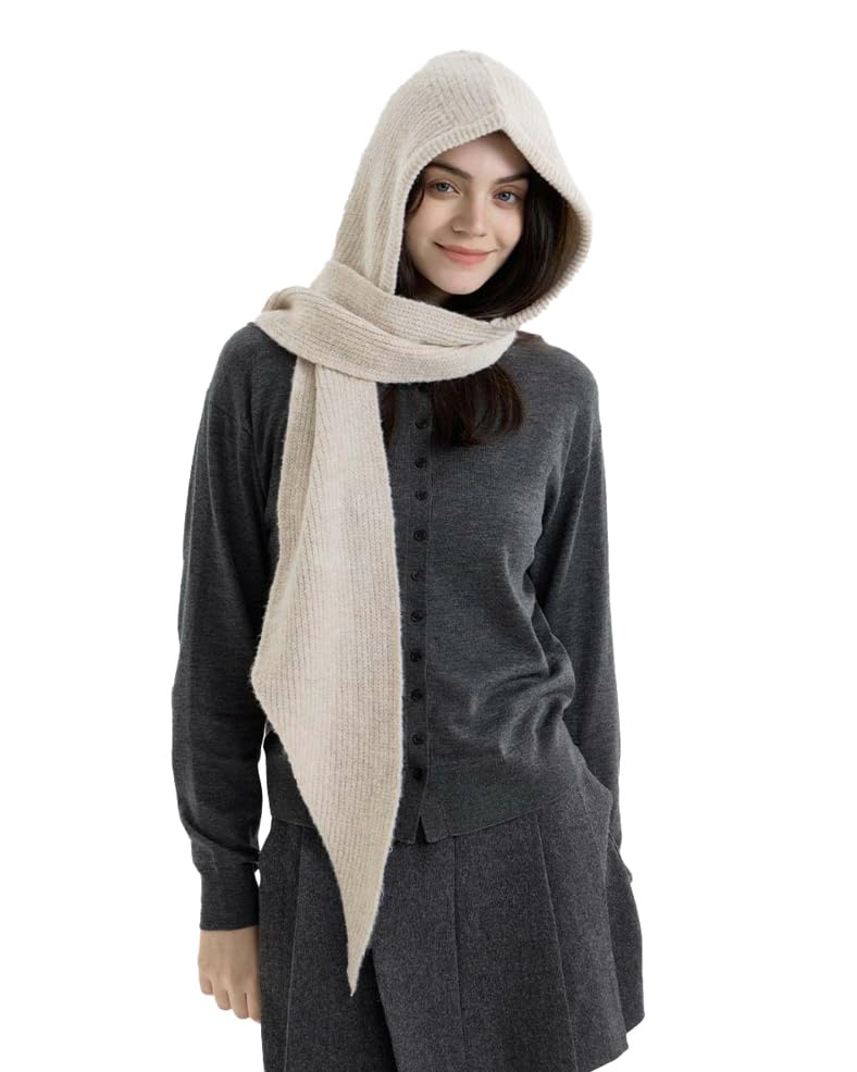 Women Knit 2-in-1 Hat and Scarf Winter Hat Scarf for Women Warm Shawl Wrap with Hood Balaclava Cap Poncho Neck Warmer-image-12