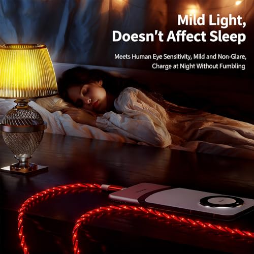 Image of AYI USB C to A Charging Cable 3.3ft, LED Glowing Starry Sky Light-Up Cord, PVC Tangle-Free Fast Charging Cable with Smart Chip, Data Transfer Sync Cord for USB-C Devices, Red.