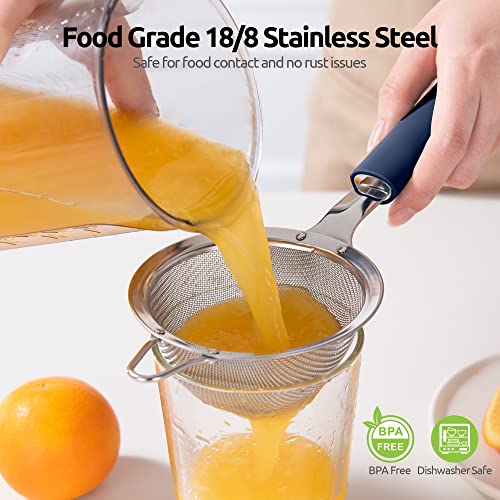 18/8 Stainless Steel Mesh Sieve: U-Taste Kitchen Metal Fine Mesh Sieve Strainer with Riveted Sturdy Silicone Handle and 30 Mesh Hole for Straining Flour Tea - Image 3