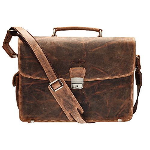 Preisvergleich Produktbild GreenBurry Laptoptasche 15 Zoll Rind-Leder Notebook-Tasche Laptopfach Akten 1718
