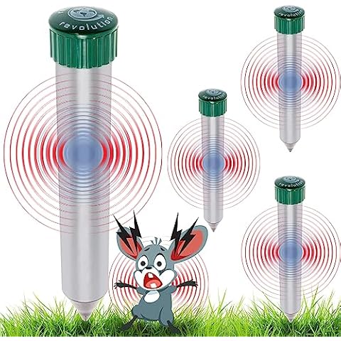 4 Pack Sonic Mole Chaser - Battery Operated Pest Repeller Stake, Scares Away Moles, Voles, Gophers and Rats by Reusable Revolution (Metal & Green) Cover