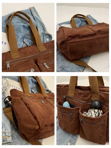 Corduroy Tote Bag Women Men Crossbody Purse Travel Shoulder Handbag 2025 Everyday Multi-pocket Purse Work4