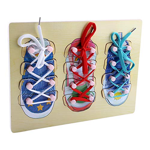 SUNGOOYUE Juguete de Entrenamiento de Zapatos para Ni?os, Pr¨¢ctica de Madera para Aprender a Atar Zapatos para Ni?os, Rompecabezas Preescolares, Tabla para Enhebrar Cordones de Zapatos Cover