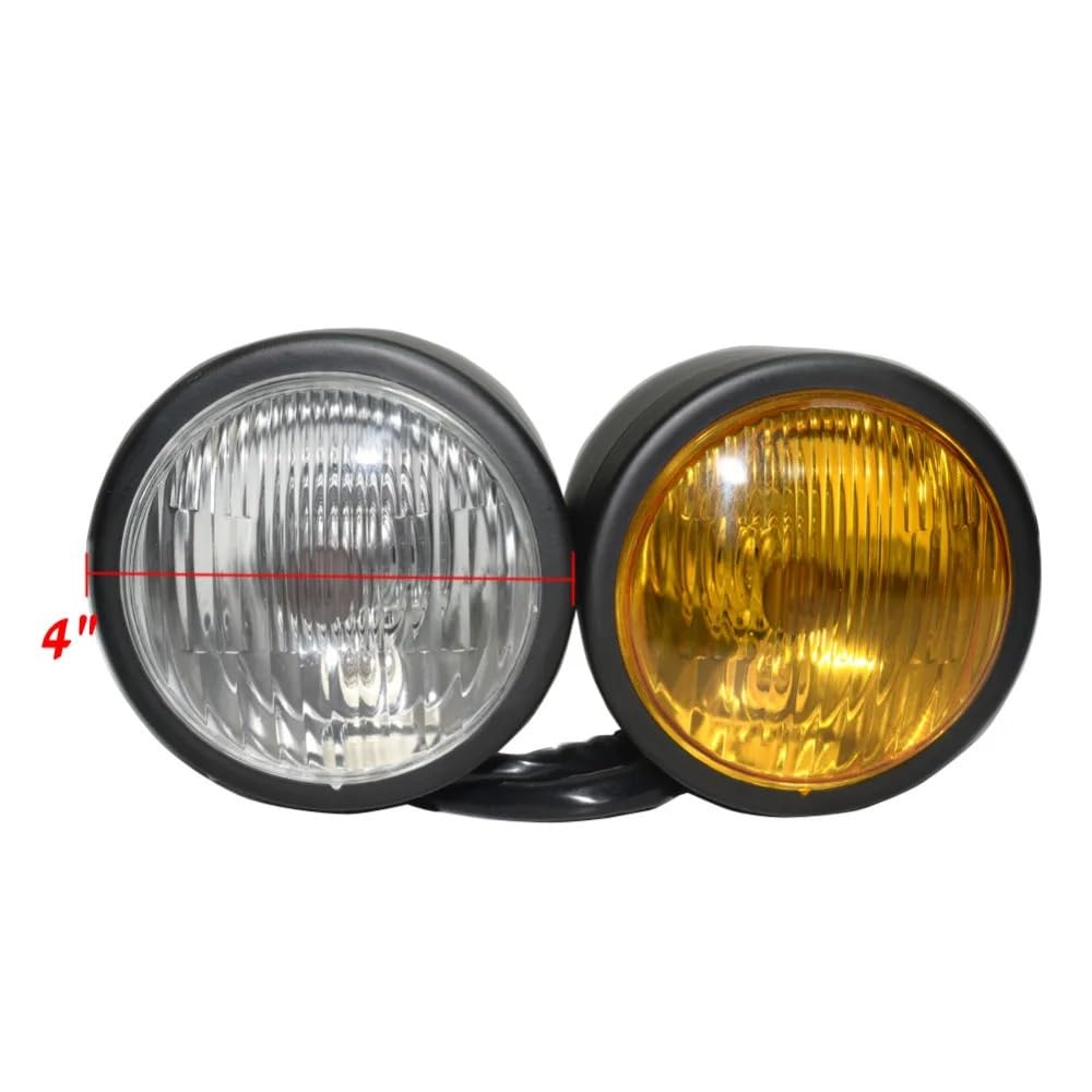 Motocykl Head Light Czarna Obudowa Przezroczysta Z Bursztynową Soczewką Motocykl 4 "Dominator Podwójna Podwójna Okrągła Żarówka Do Przedniego Reflektora Lampa H4 Dirt Bike przednie światła