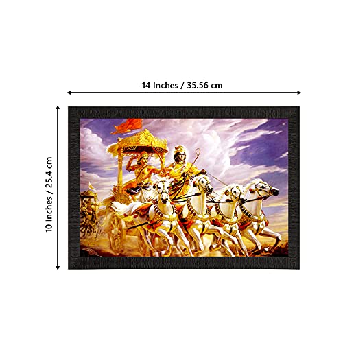 Image of eCraftIndia Shree Krishna Arjun On Rath Digital Printed Religious Wall Painting - Divine Artwork for Home, Temple, and Meditation Spaces for Krishna Devotees and Spiritual Seekers