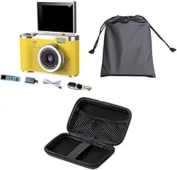 Câmera Digital de 48MP com Digital de 8x para Estudantes E Iniciantes, Cor Amarela (ação de Graças).