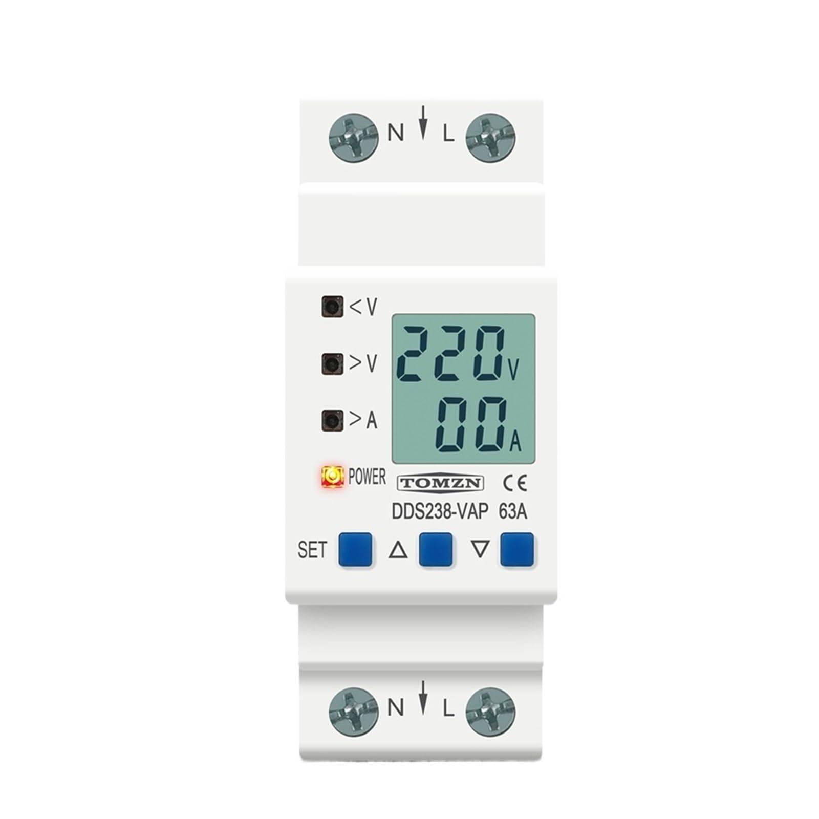 NVSFZGIYG Din Rail Adjustable Over Under Voltage Protective Relay Protector Current Limit Protection Voltmeter Kwh 63A 80A 110V 230V(63A Top input)
