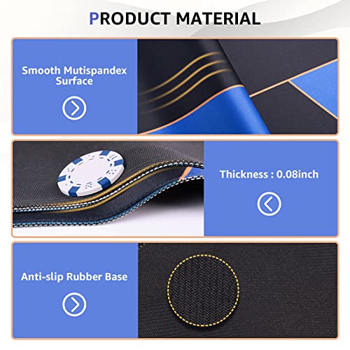 Playwus Poker Mat, 70 X 35 Inch Smooth & Easy Cleaning Poker Table Top With Storage Bag, Non-Slip Rubber Poker Mat For Table For Blackjack, Casino, Gambling Games (Blue) #TOP3