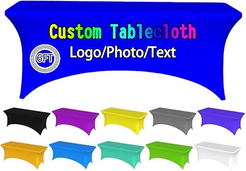 Miniatura 98 de Mantel personalizado con logotipo, texto/foto, mantel de elastano personalizado, rectangular, ajustable, para eventos, elástico, protector de mesa