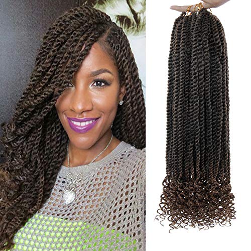 20Inch Senegalese Twist Crochet Hair Braids Curly Ends Synthetic Hair Extension Curly Crochet Twist Braiding Hair (20inch, #1B/30)