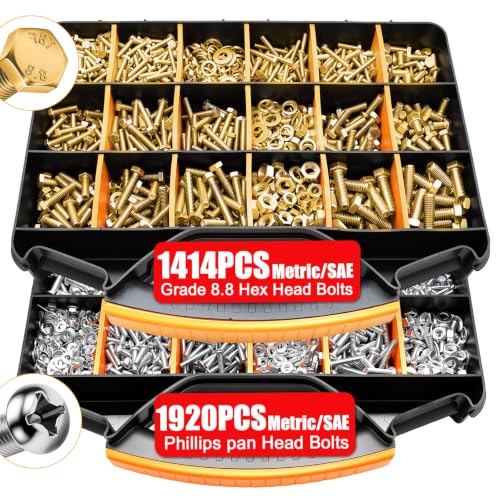 Image of weideer 3334PCS Hardware Assortment Kit, Metric&SAE Nuts and Bolts Assortment Kit,Phillips Head and Grade 8.8 Metric Hex Bolt, Nuts,Lock Washers. #6,#8,#10,1 /4,5 /16,3 /8,1 /2,M3,M4,M5,M6,M8.(10-65mm)