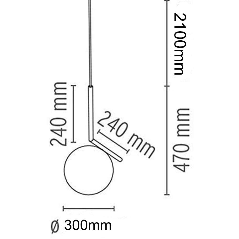 Lampada da soffitto moderna, lampada a sospensione sferica in ferro e vetro Cromo, base a sospensione a lampadina E27 (30cm)