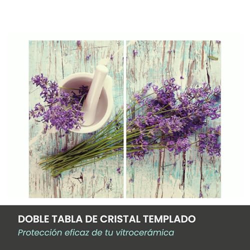 Miniatura 2 de Jocca - Salvaencimeras Cristal Templado, Protector Vitrocerámica Cocina, Tabla De Cortar Vidrio, Cubre Encimera, Resistente Al Calor Y Arañazos, Diseño Lavanda, 2 Unidades 30x52 Cm
