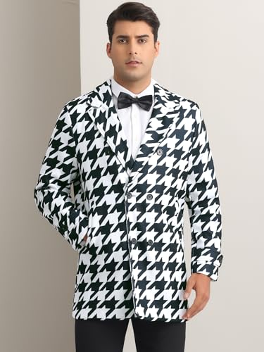 Image of Lars Amadeus White Houndstooth Overcoat for Men's Double Breasted Plaid Pattern Winter Trench Coat Medium