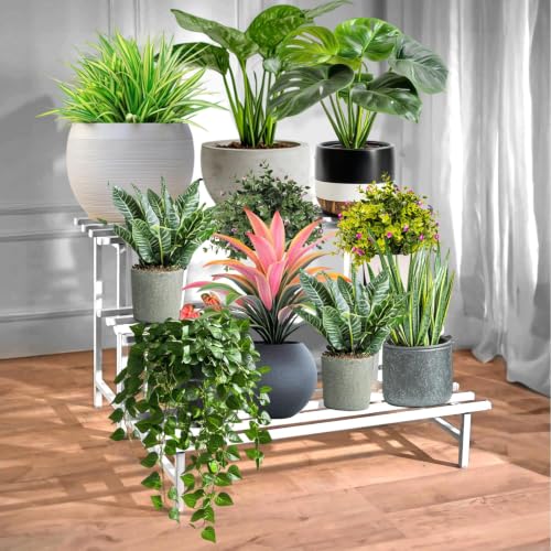 Image of Pivalo 3-Tier Rectangular Plant Stand Anti-Rust Metal Shelf Flower Pot Holder Outdoor & Indoor Planters Gamla Stands for Balcony & Living Room Home Decor (Set of 1, White)