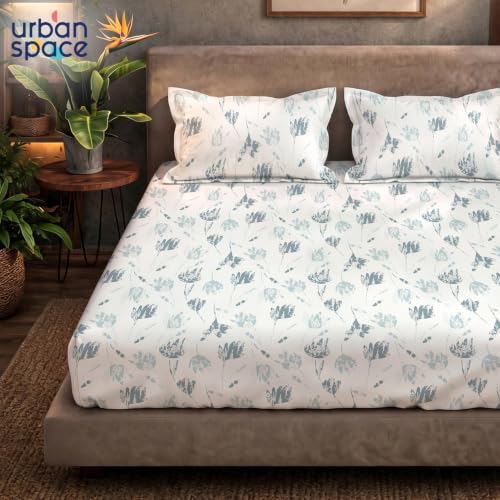 Image of Urban Space Serene 100% Cotton bedsheet for Single Bed, 200 TC Single Bed Sheet, Cotton bedsheet with 1 Pillow Cover (58 x 90 inches, Frosted Tulips Dusty Teal)
