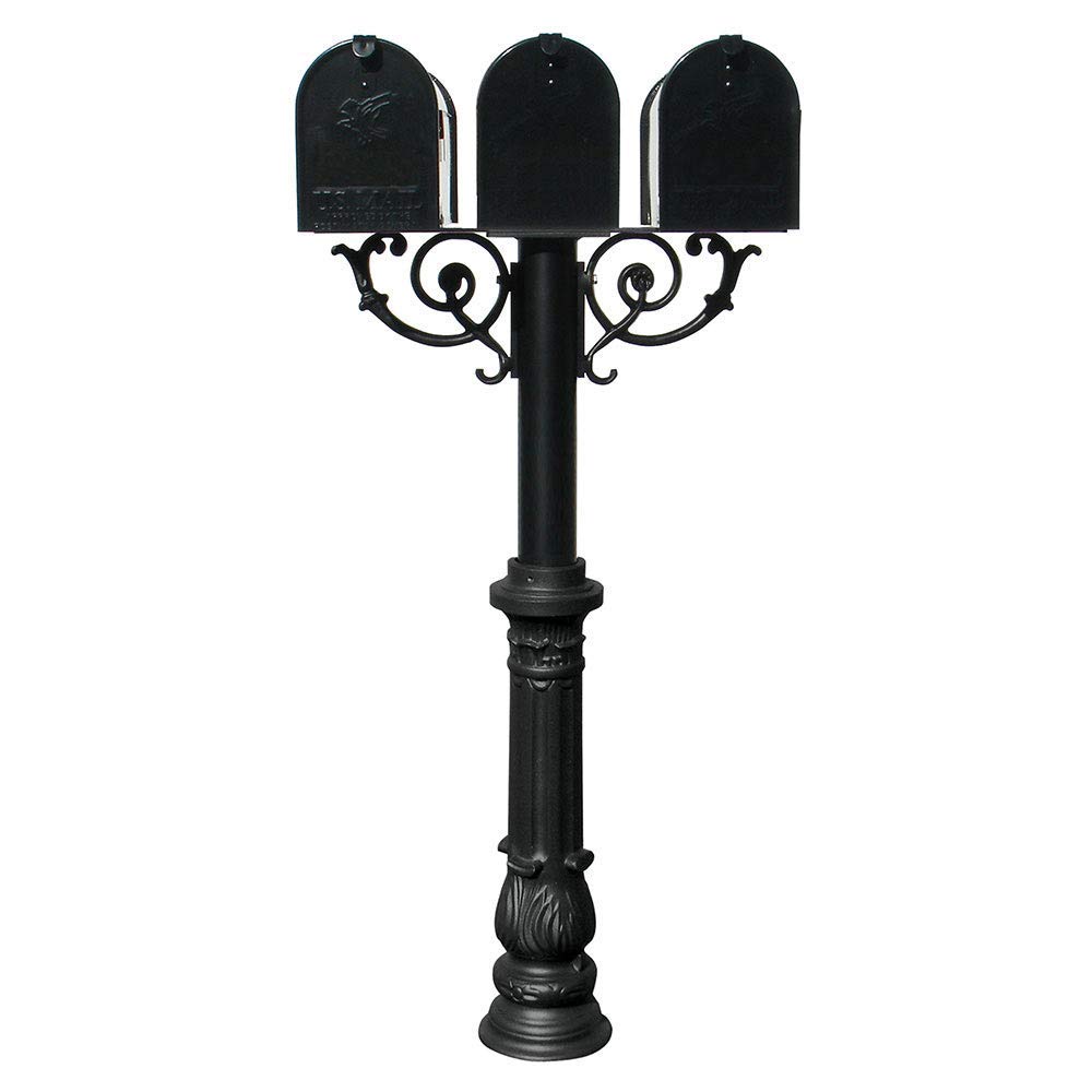 Qualarc HPWS3-US-700-E1 Hanford Triple w/Scroll Supports Post Mounted Mailbox System, Black