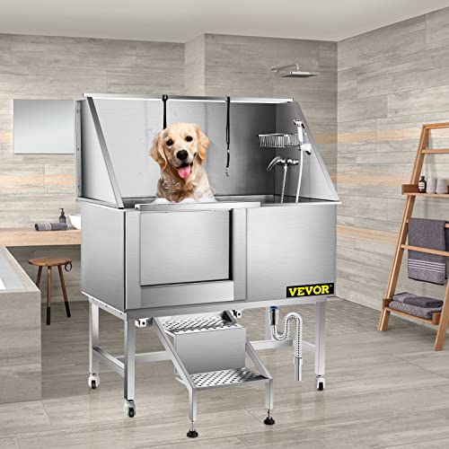 VEVOR 50 Inch Dog Grooming Tub, Professional Stainless Steel Pet Dog