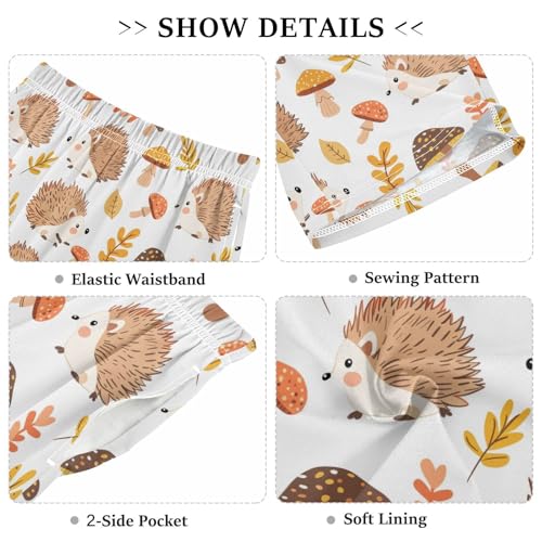 ALAZA Hedgehog Mushroom Leaves White Pajama Shorts Sleep Shorts Pant Lounge Pajama Bottoms Elastic Waist with Pockets3
