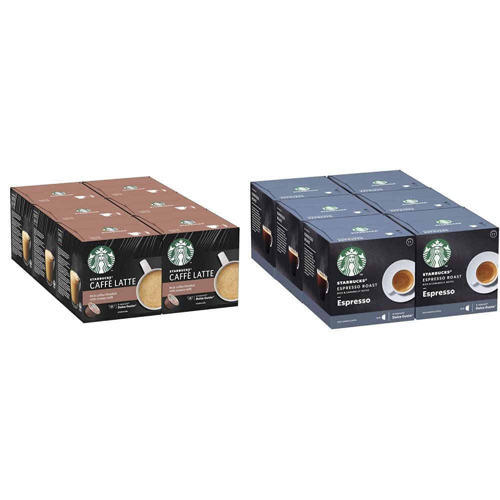 STARBUCKS Espresso Dark Roast De Nescafe Dolce Gusto Cápsulas De Café De Tostado Intenso 6 X Caja De 12 Unidades & Caffe Latte de Nescafe Dolce Gusto Cápsulas de café, 6 x caja de 6+6 unidades