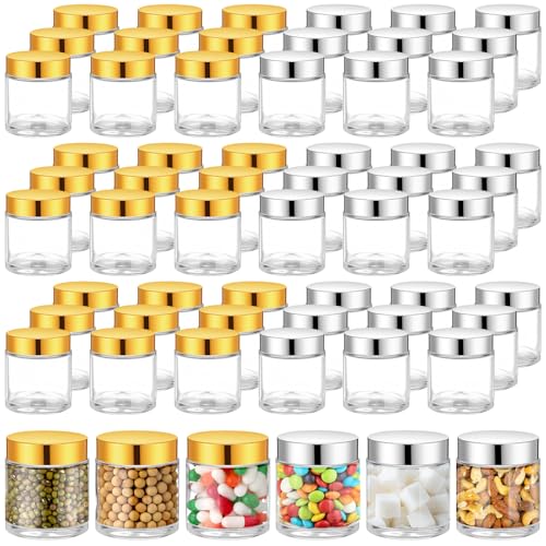 Meanplan 60 Pack 4 oz Glass Jars with Lids Bulk Small Sample Candle Cosmetic Jars with Inner Liners for Travel Empty Salve Tins Storage Container for Creams, Lotion, Candle Making, Food (Gold Silver)