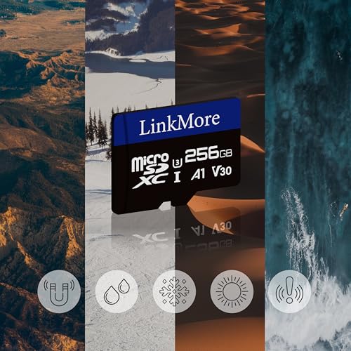 Image of LinkMore XV13 256GB MicroSD Memory Card, MicroSDXC A1 UHS-I U3 V30 Class 10, Read Up to 95MB /s, Write Up to 65MB /s, SD Adapter Included