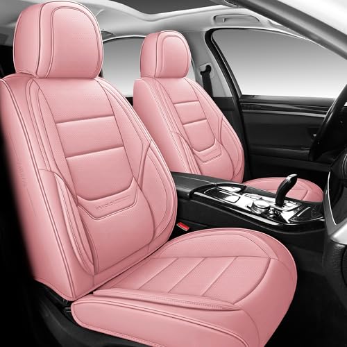 NS YOLO Full Coverage Car Seat Covers Universal Fit for Cars SUVs Pick-up Trucks with Waterproof Leatherette in Automotive Vehicle Interior Accessories (Pink, Front Pair(2 pcs))